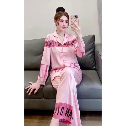 Bộ Pijama Lụa Satin Thiết Kế 3D Tay Dài Siêu Xinh