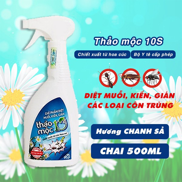 Diệt Muỗi, Kiến, Gián - An toàn hiệu quả Thảo Mộc 10s Hương Sả Chanh [Chai 500ml]