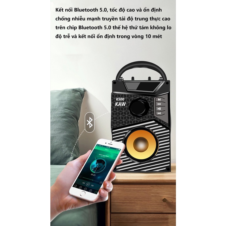 Loa bluetooth karaoke k500, loa không dây kẹo kéo nghe nhạc giá rẻ công suất lớn kèm mic hát hỗ trợ thẻ nhớ và usb