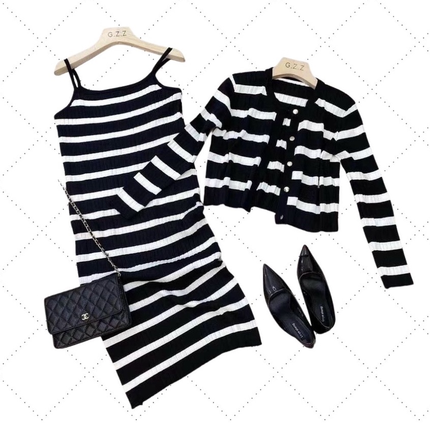 SÉT BỘ: VÁY BODY HAI DÂY DÁNG DÀI KÈM  ÁO KHOÁC CARDIGAN DÀI TAY, DÁNG  CROPTOP CÙNG TÔNG MẦU, CHẤT LEN DẦY DẶN