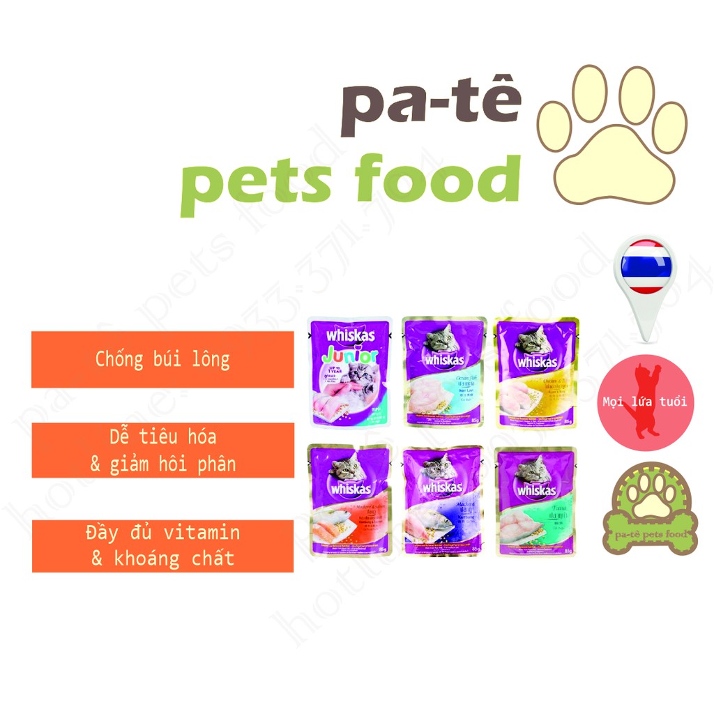 Pate Whiskas cho mèo con và mèo lớn gói 85g - Xuất xứ Thái Lan