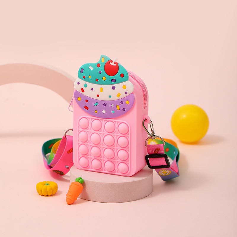 Pop it Fidget Túi đeo vai,Chất liệu silicone,thiết kế kem, Đồ chơi 2 trong 1 Push Bubble