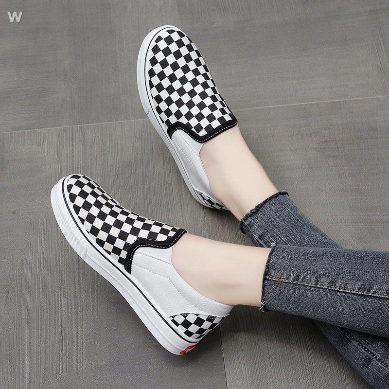 Vans Giày Lười Vải Canvas Kẻ Sọc Caro Trẻ Trung Hợp Thời Trang Cho Bạn Gái