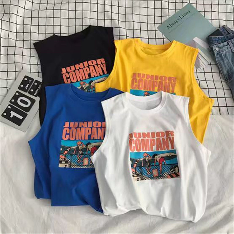 9m-5xl essummer fat mens tank top cho nam kích thước lớn thời trang phim hoạt hình in cơ bắp thể dục không tay áo quá khổ phong cách hàn quốc lỏng cotton cổ tròn sinh viên thanh niên thể thao tees