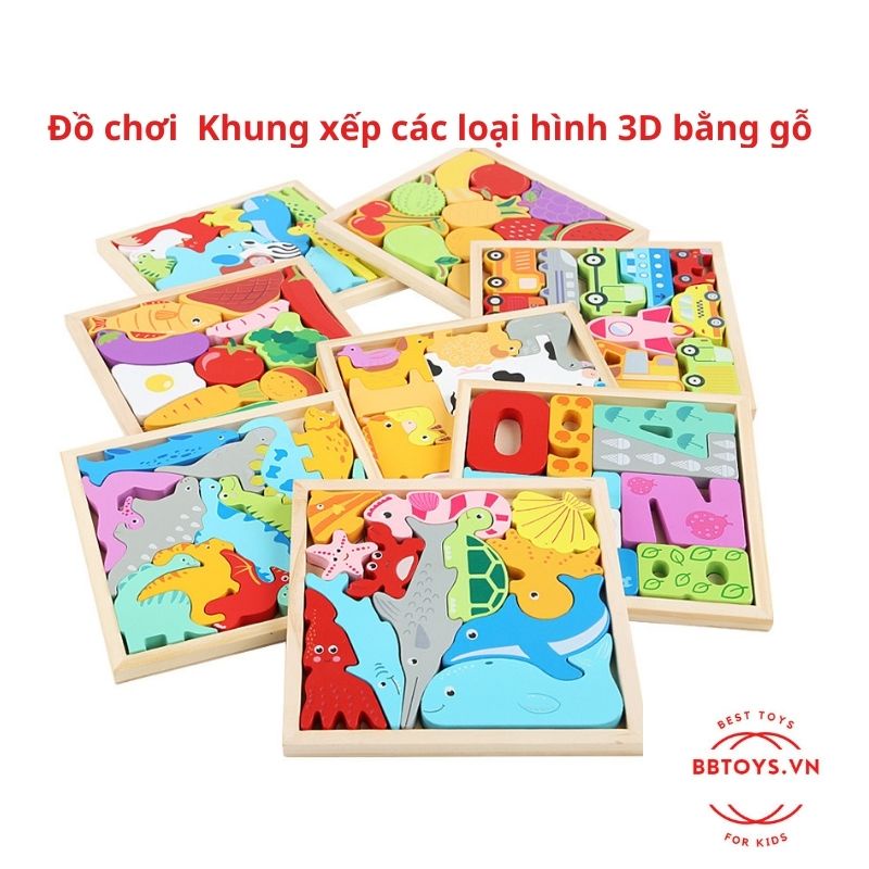 Đồ chơi giáo dục Khung xếp các loại hình 3D bằng gỗ giúp bé phát triển trí tuệ (BBTOYS: 45)