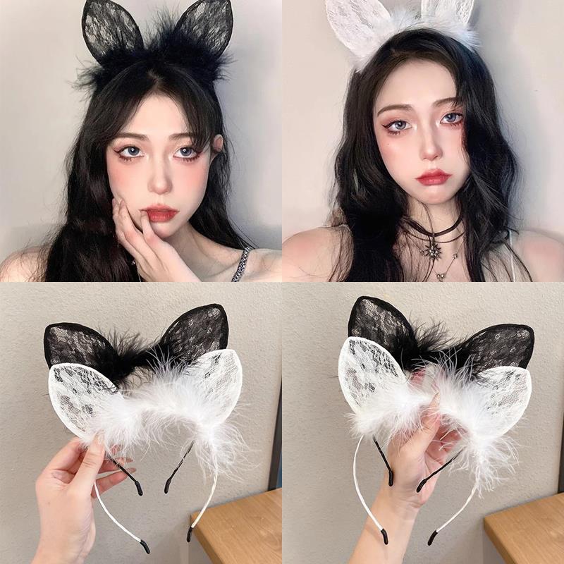 Băng Đô Cài Tóc Hình Tai Mèo Phối Ren Đáng Yêu Thời Trang