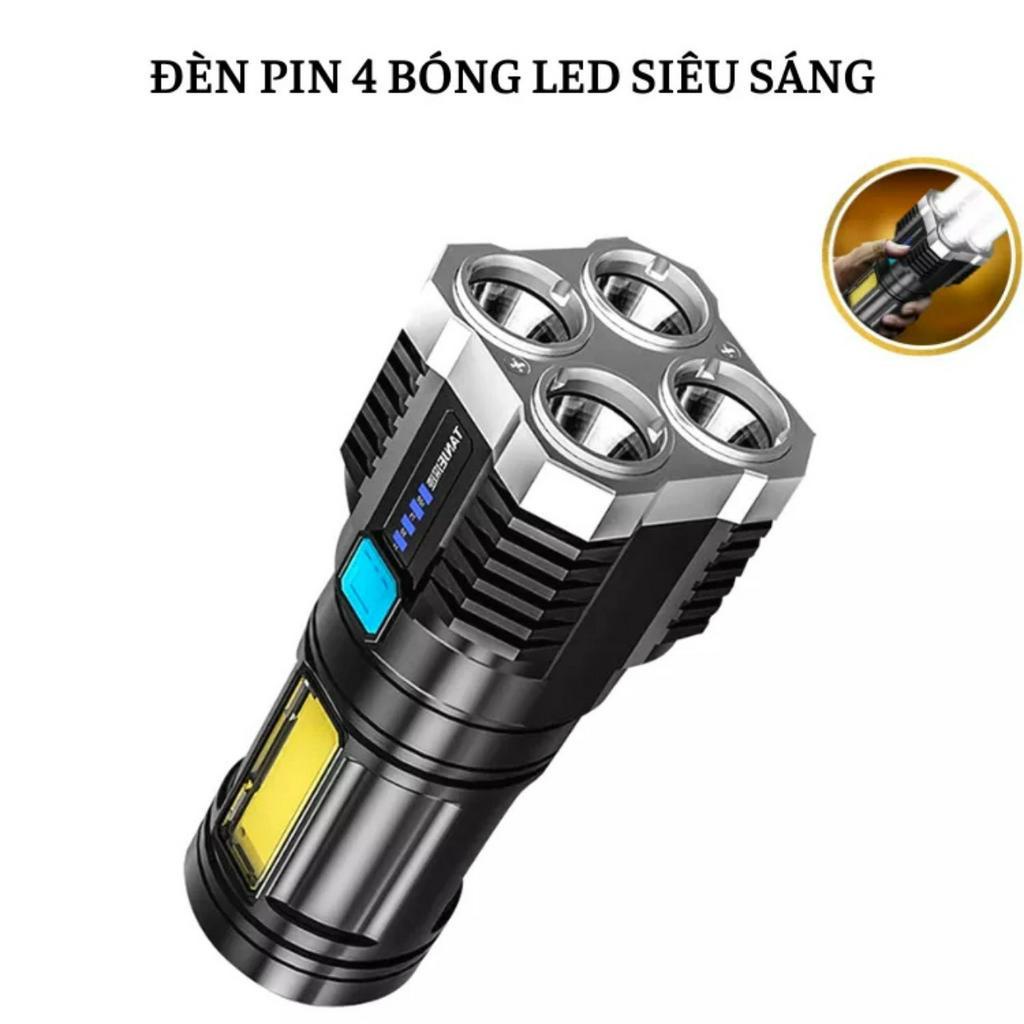 Đèn pin cầm tay 4 bóng led siêu sáng chống nước-Pin trâu