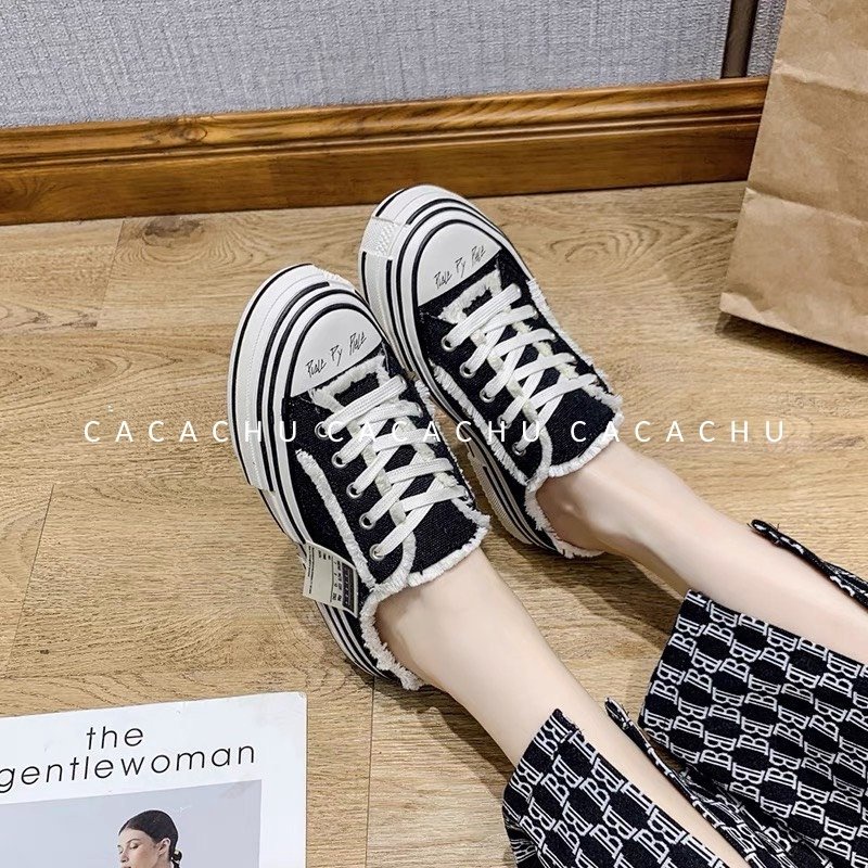 Giày sục thể thao nữ xvessel rách tăng chiều cao hot trend 2021 CACACHU G019, Giày sneaker thời trang hàng QC