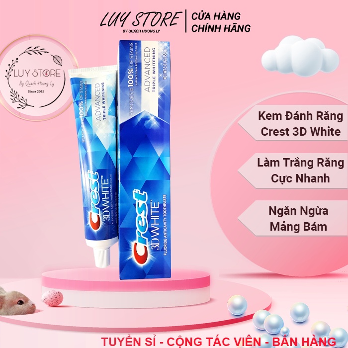 Kem Đánh Răng Siêu Trắng Sáng CREST 3D White Advanced Whitening 158g - USA Chính Hãng -