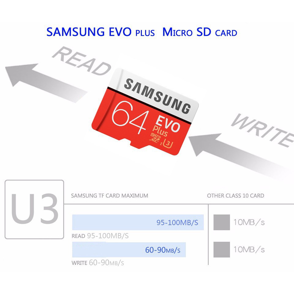 Thẻ Nhớ Micro SD 100% Samsung Evo Plus 32GB 64GB 128GB 256GB 512GB Micro SDXC C10 U3