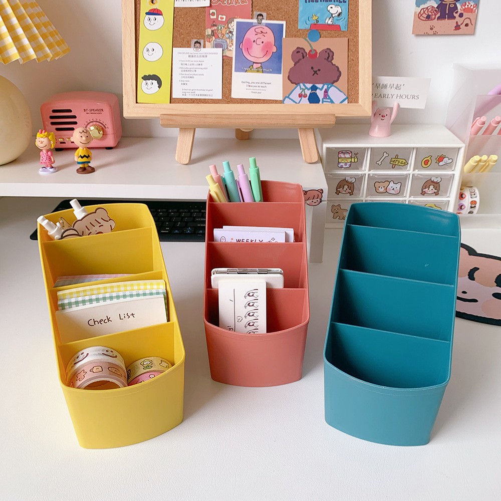 Kệ Để Bàn Màu Trơn 4 Ô Đựng Bút Dụng Cụ Học Tập Đơn Giản (k kèm sticker)
