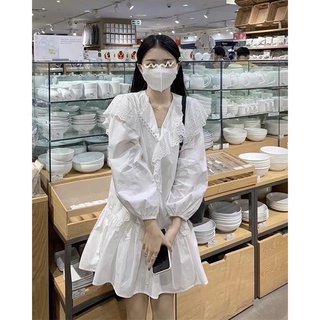 Váy Trắng 2 Lớp Baby Doll Phối Ren Xinh Xắn Tiểu Thư