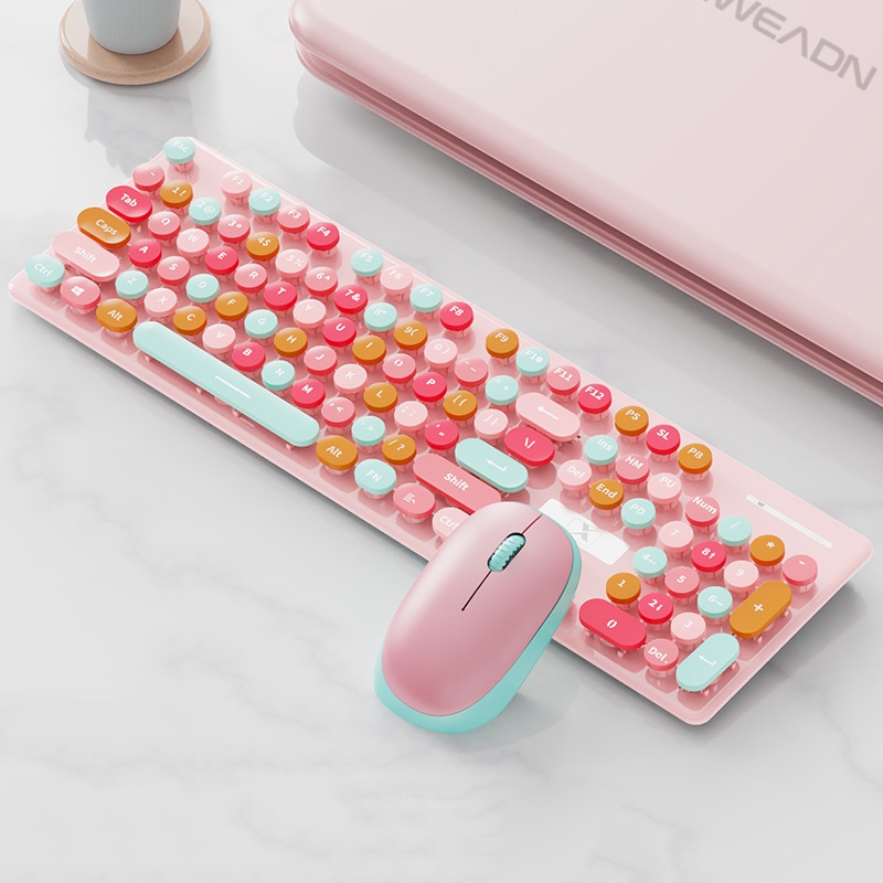 Combo Bàn Phím Và Chuột Không Dây PIN Sạc N 620 CANDY Hồng Và Đen Siêu Xinh, Dùng Cho Máy Tính, Laptop, PC