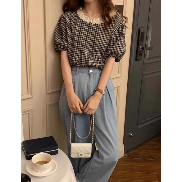 Áo Sơ Mi Nữ Viền Ren Cổ Búp Bê Ngọt Ngào Phong Cách Hàn Quốc Mới