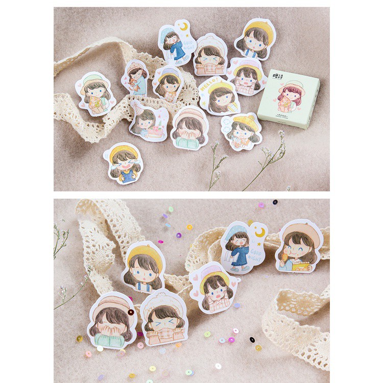 Set 46 chiếc sticker BÉ GÁI DỄ THƯƠNG xinh xắn trang trí sổ nè
