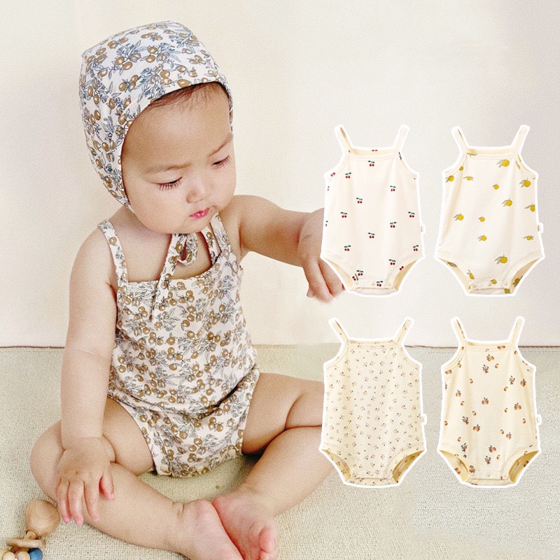 Bộ Áo Liền Quần 100% Cotton Sát Nách In Hình Quả Chanh Co Giãn Tốt Thời Trang Mùa Hè Cho Bé