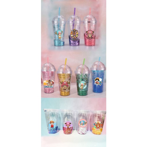 Cốc 2 lớp kim tuyến chopper one piece CNKI19 cốc giữ nhiệt ly 2 lớp cốc làm lạnh dễ thương 500ml
