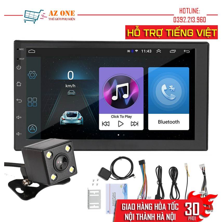 (Hỗ trợ Tiếng Việt) Màn Hình Cảm Ứng LCD 7 inch Hỗ Trợ Nghe Nhạc MP5 Bluetooth Wifi GPS Android 9.1 Bản Mới Nhất