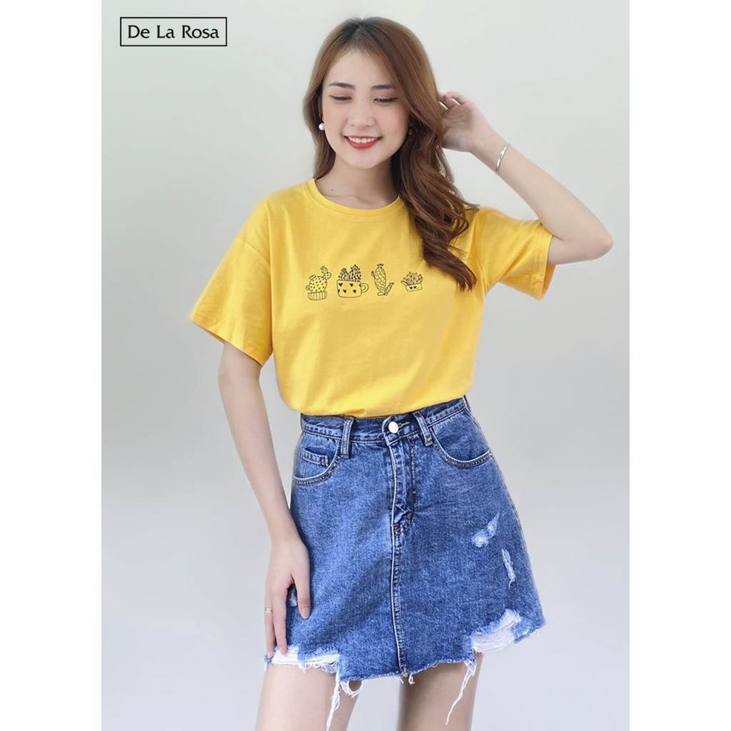 Áo thun croptop vàng in hình xương rồng trẻ trung nữ tính - De La Rosa