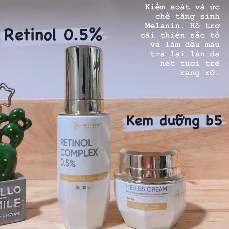 Bộ Tái Sinh Retinol Complex Huyền Phi, Kem Phục Hồi Heli B5 Cream Dưỡng Da Tái Tạo