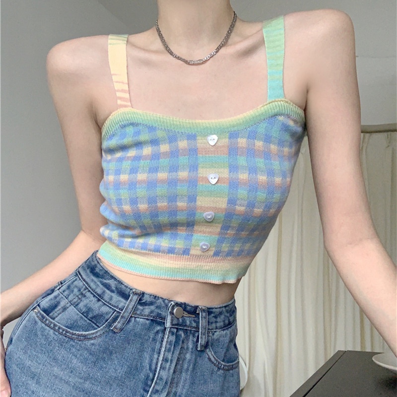 Áo Yếm Dệt Kim Nhiều Màu Sắc Thời Trang Mùa Hè Cho Nữ