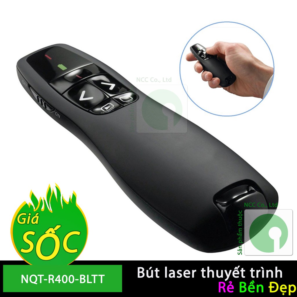 Bút chỉ laser điều khiển từ xa R400 2.4Ghz dùng khi thuyết trình PowerPoint - NQT-R400-BLTT