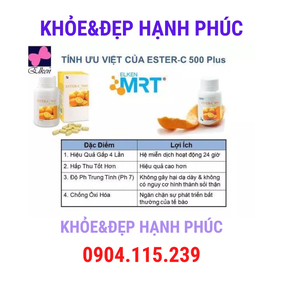 [ Date T8/24 ] Ester-C 500 plus elken tăng cường hệ miễn dịch – 60 viên/lọ