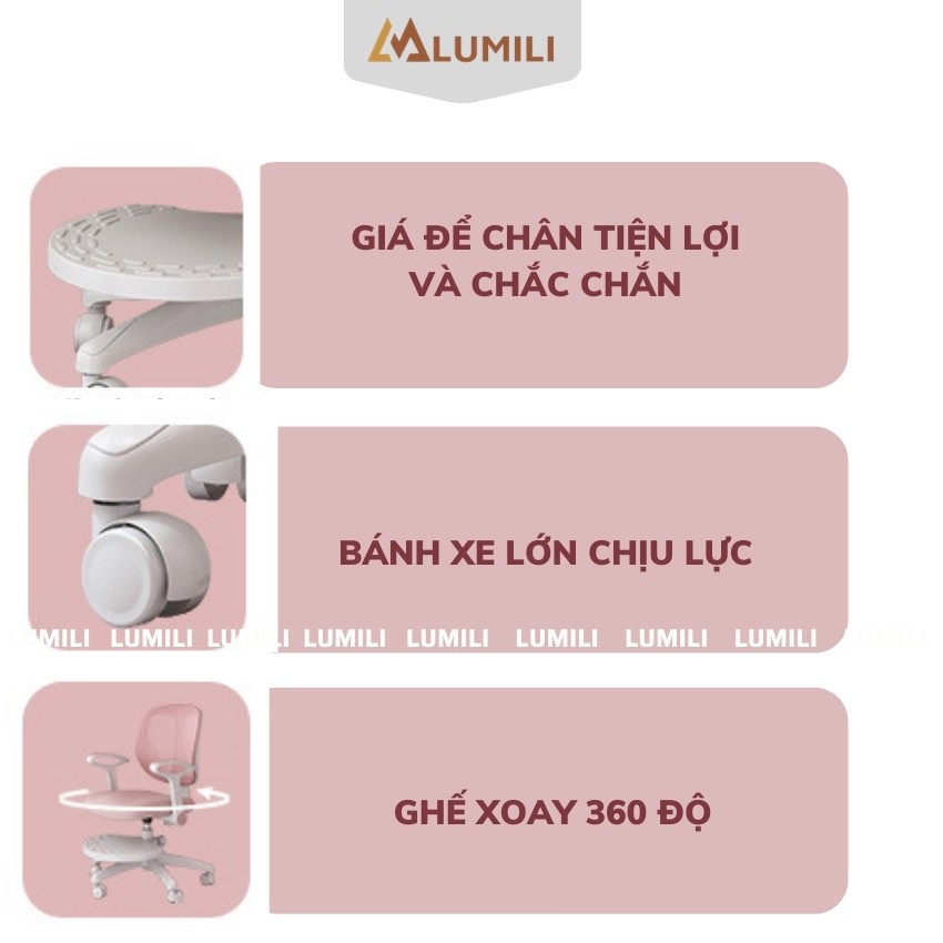 [ Tặng đệm ghế và đai chống gù] Ghế chống gù cao cấp lumili M1 ghế trẻ em nâng hạ độ cao xoay 360 độ