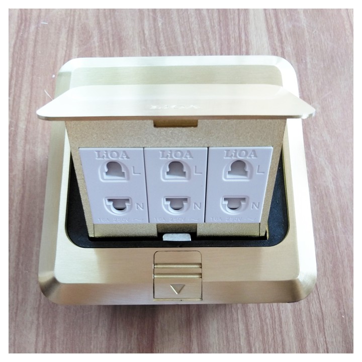 Ổ cắm âm sàn LiOA - 3 Ổ 2 chấu, vỏ đồng nguyên khối