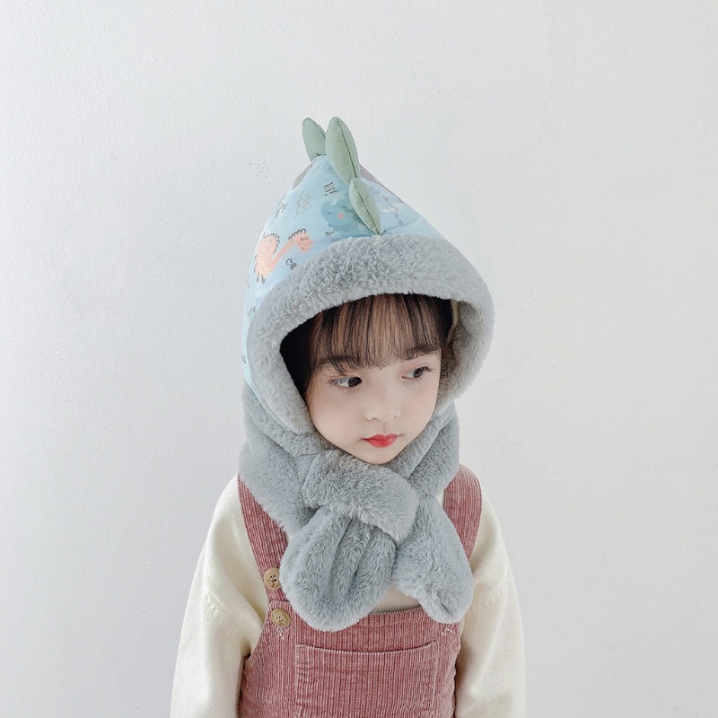 Mũ Trùm Đầu Kiêm Khăn Choàng Cổ Hình Khủng Long Bằng Lông Nhung Dày Dặn Thời Trang Đi Xe Đạp Ngoài Trời