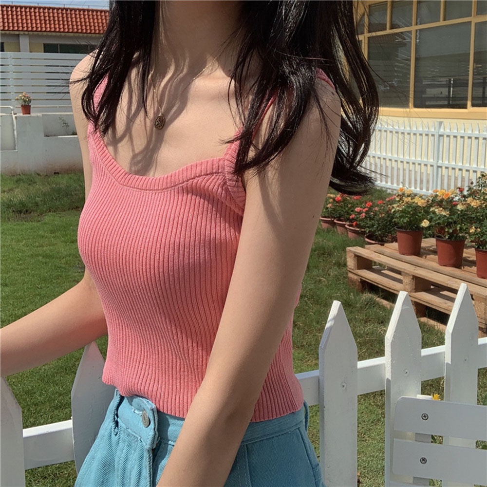 Áo Tank Top Dệt Kim Sát Nách Kẻ Sọc Thiết Kế Trẻ Trung Cho Nữ