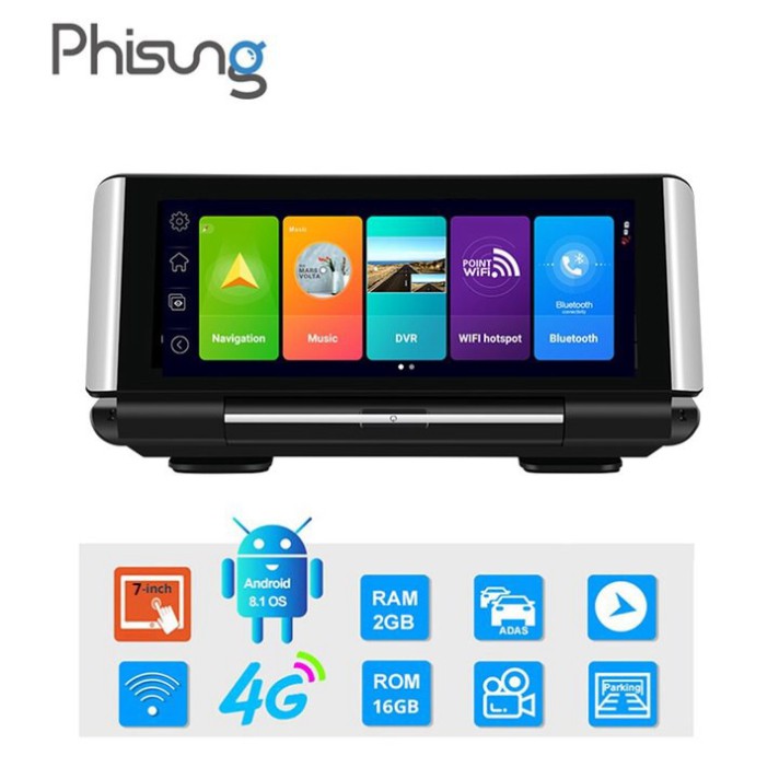 Sản Phẩm Camera hành trình đặt taplo ô tô thương hiệu Phisung K7 tích hợp cam lùi 4G, wifi, GPS, hỗ trợ người lái ADAS .