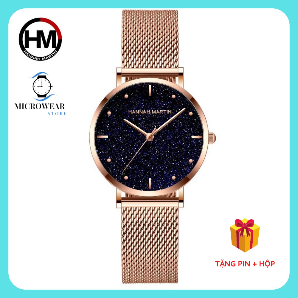 Đồng hồ nữ siêu mỏng HANNAH MARTIN HM-MS36 chính hãng máy Nhật cao cấp dây thép sang trọng cá tính