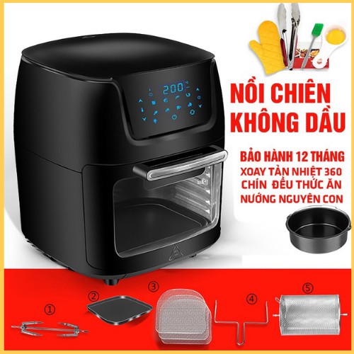 [Mã 44ELSALE2 giảm 7% đơn 300K] Nồi chiên không dầu 12 lít xoay tự động dung tích lớn ( tặng kèm phụ kiện )