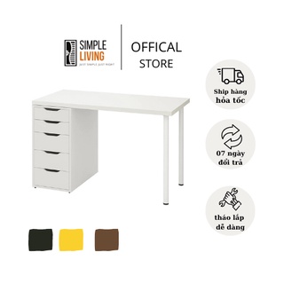 Bàn làm việc gỗ mdf nhập khẩu 1 hộc có chân sắt tròn ikea dài từ 80cm đến 160cm có ship toàn quốc