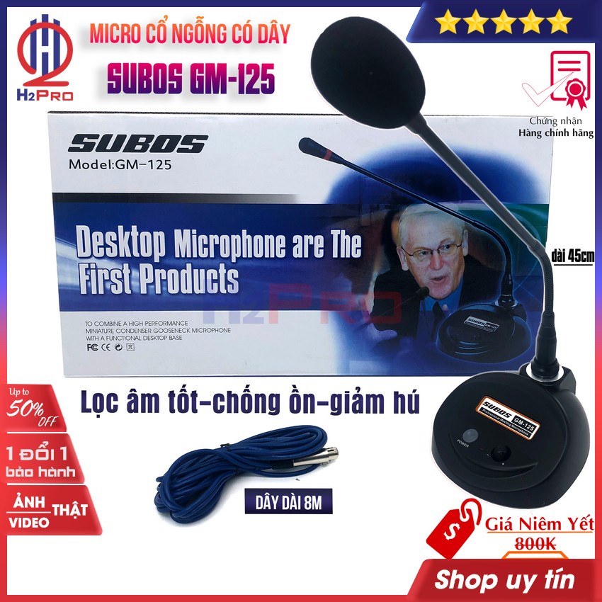 Micro cổ ngỗng có dây SUBOS GM-125 H2Pro lọc âm tốt-chống ồn-giảm hú(1 chiếc),micro hội nghị-hội thảo cao cấp dây dài 8m