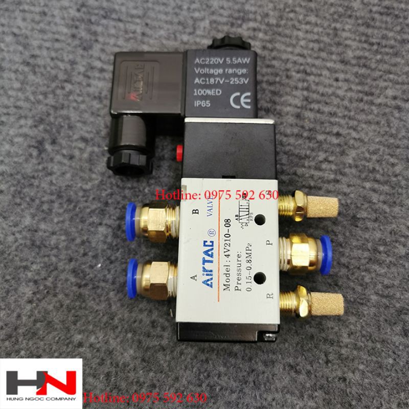 Bộ van điện từ khí nén Airtac 4V210-08 điều khiển xi lanh điện 24v, 220v