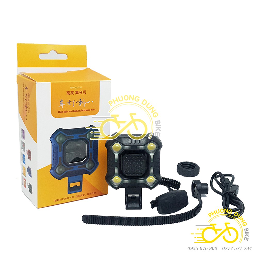 Đèn pha siêu sáng xe đạp 4 bóng kèm còi 2in1