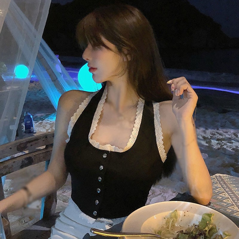 Áo Tank Top Hai Dây Phối Ren Gợi Cảm Thời Trang Cho Phụ Nữ