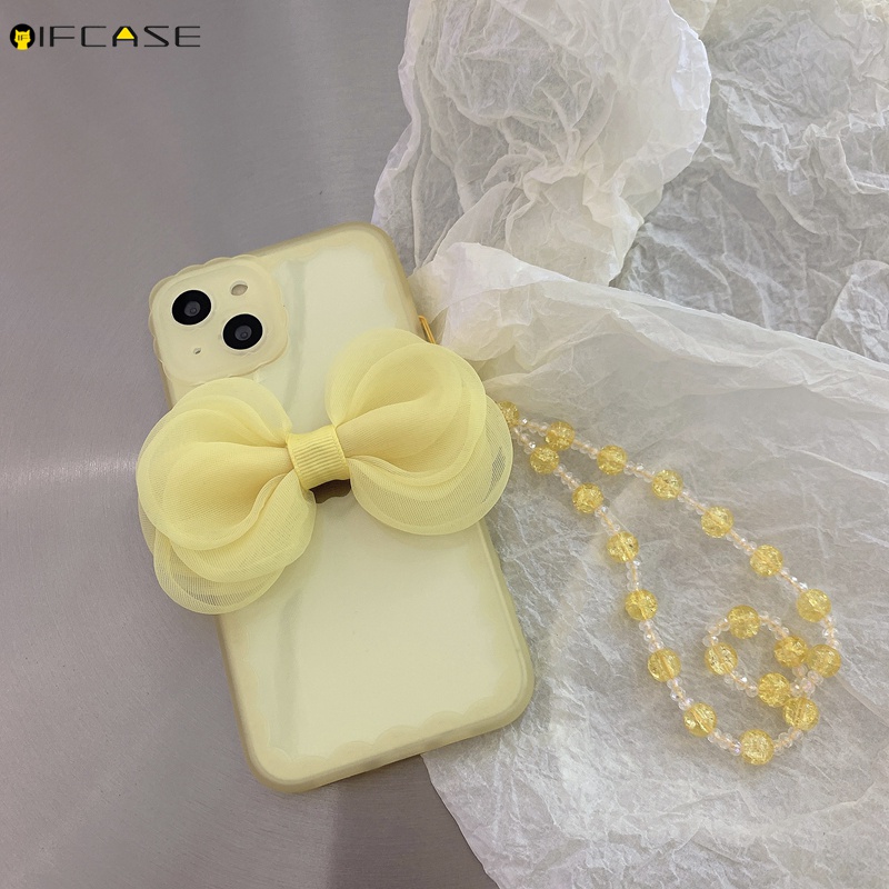 Ốp Điện Thoại TPU Mềm Màu Kẹo Trong Suốt Gắn Nơ Có Dây Đeo Cho iPhone 13 12 12 11 Pro Max XS Max XR X