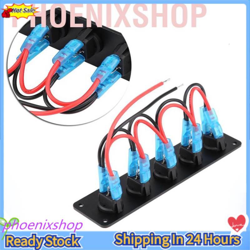 Bảng 5 công tắc đèn Led xanh dáng tròn 12-24v dành cho tàu thuyền