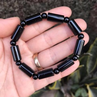 VÒNG TAY ĐÁ MÀU ĐEN KIỂU ĐỐT TRÚC