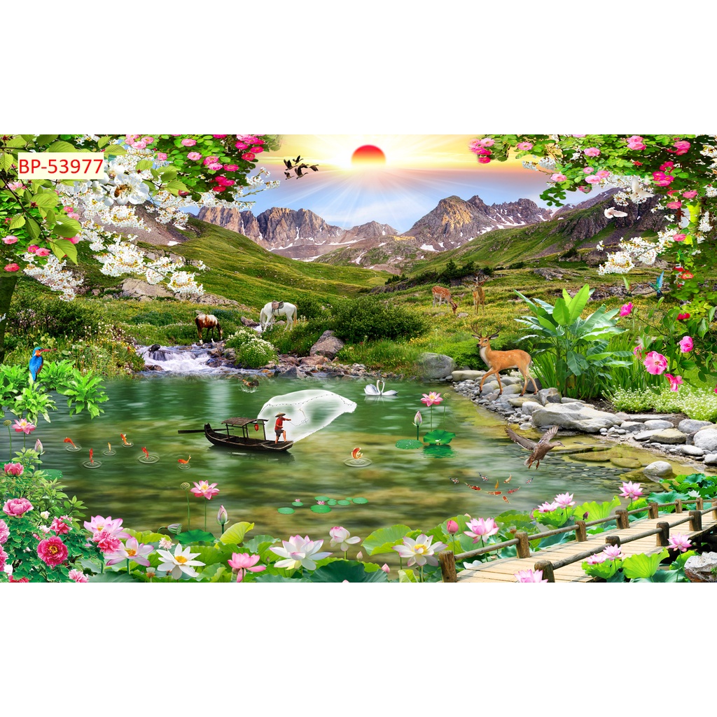 Tranh dán tường phòng khách thiên nhiên vườn hoa, độc, lạ đẹp nhất