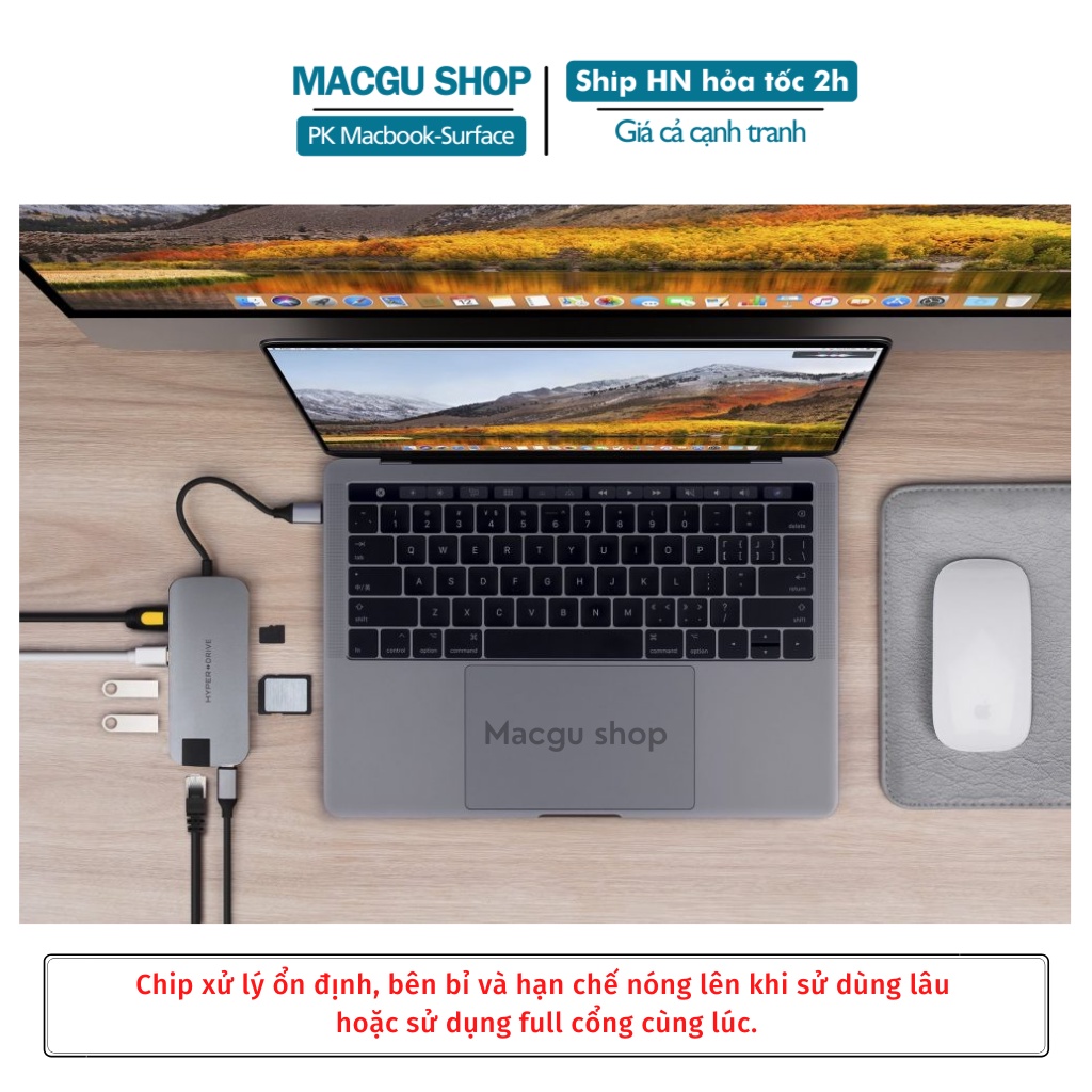 Cáp chuyển đổi Hyperdrive SLIM 8in1 USB-C Hub cho MacBook, PC &amp; Devices chính hãng