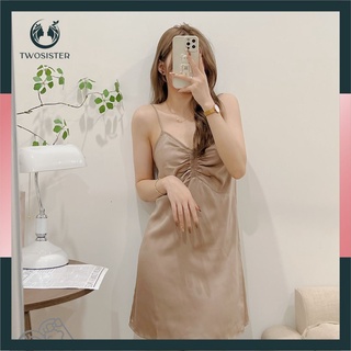 Váy ngủ lụa 2 dây xẻ tà lụa mịn mát cao cấp - Váy sexy 2 dây - TwoSister
