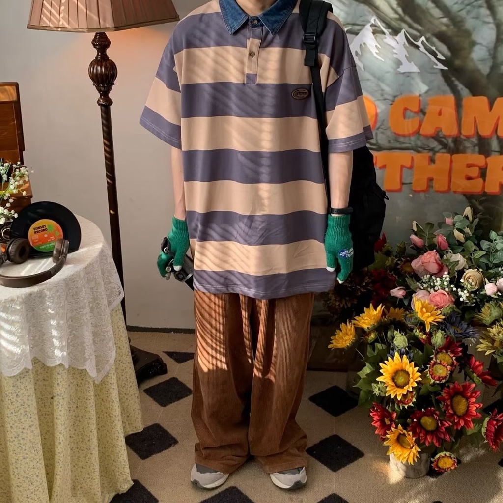 Áo Thun polo Tay Ngắn Dáng Rộng Thoáng Khí Thời Trang Mùa Hè Phong Cách Hàn Quốc Cho Nam