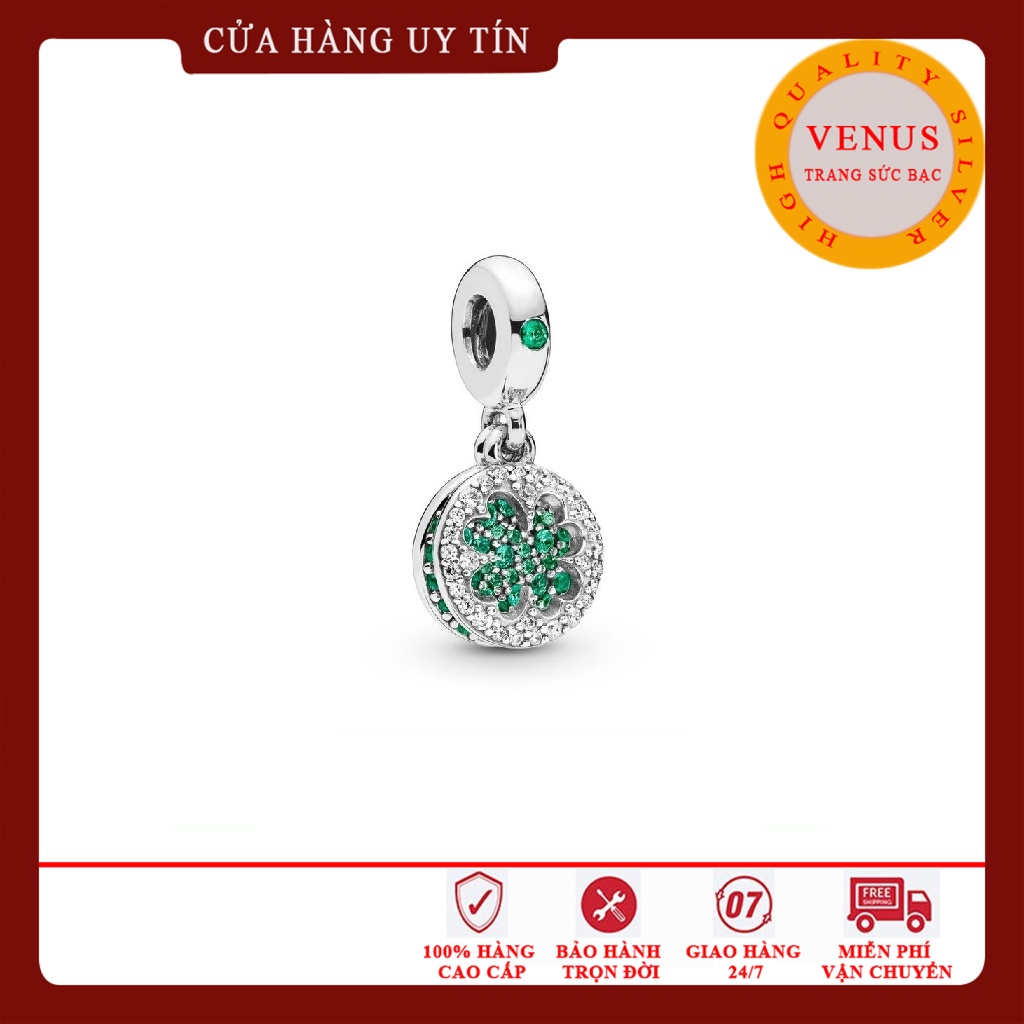 Charm cỏ 4 lá xanh lá- Bạc 925 cao cấp- Trang sức bạc Venus