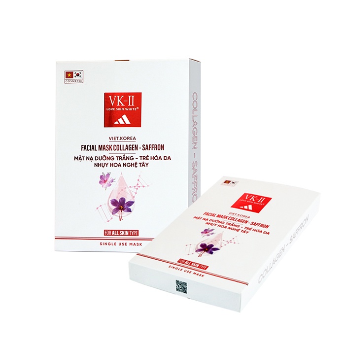 Mặt nạ dưỡng trắng, trẻ hóa da Nhụy hoa Nghệ Tây VK II Love Skin White Facial Mask Collagen Saffron 1 miếng