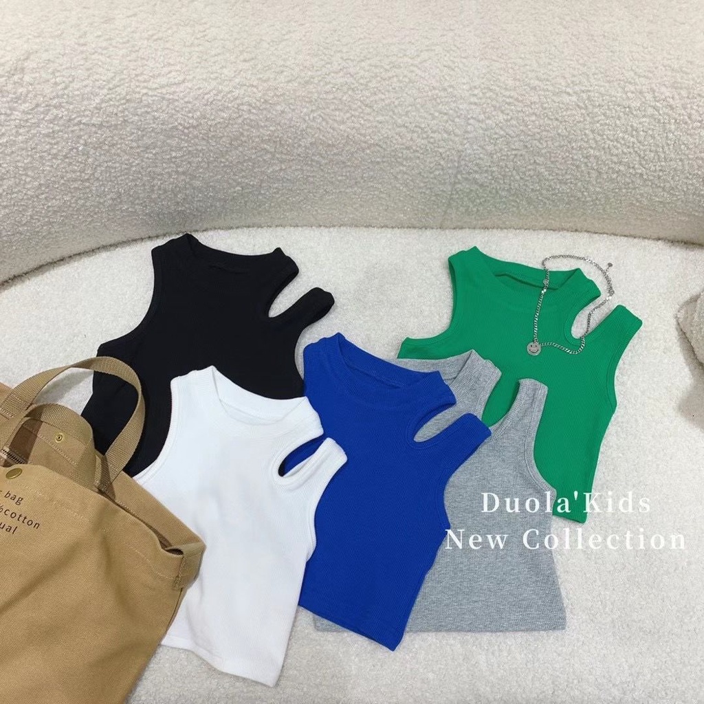 Áo Cotton Không Tay Thiết Kế Khoét Lỗ Phong Cách Nhật Hàn Thời Trang Mùa Hè Hàng Mới 2022 Dành Cho Bé Gái