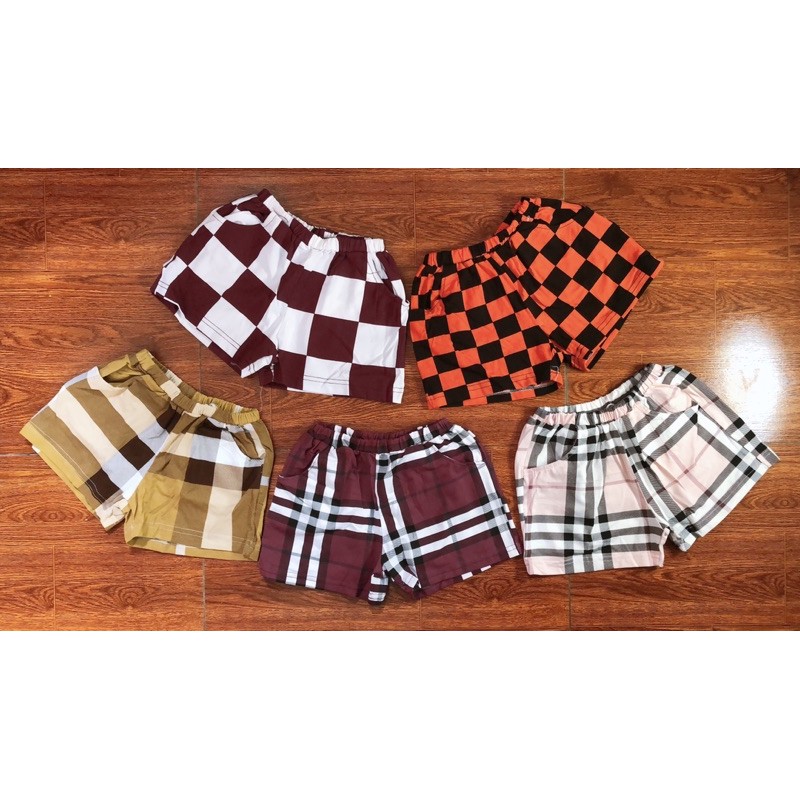 quần đùi cotton kẻ bbr có túi sườn bé gái